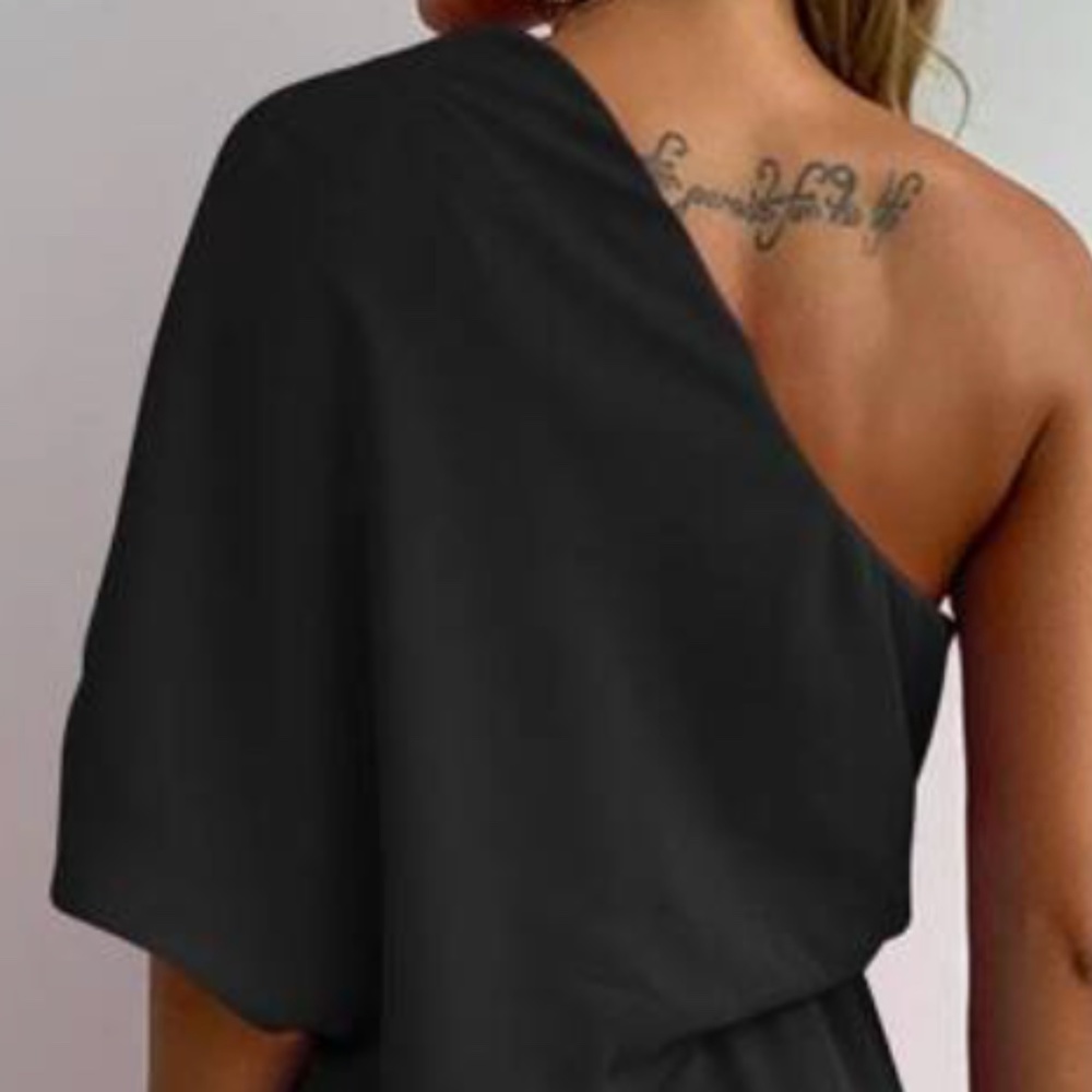 Luxe Black One Shoulder Solid Party Wedding Prom Dress - Picture 3 of 5